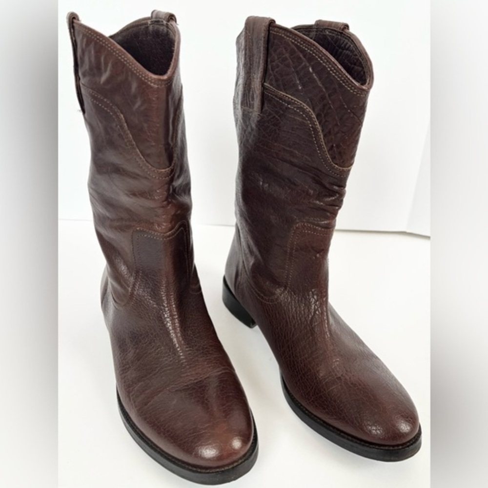 Massimo Dutti Sz 9 Chocolate‎ Brown Leather Pull on Western Boots